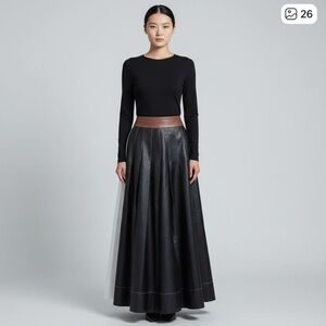 NWT Anthropologie Maeve Faux Leather Full Maxi Skirt Black/cream Size 8